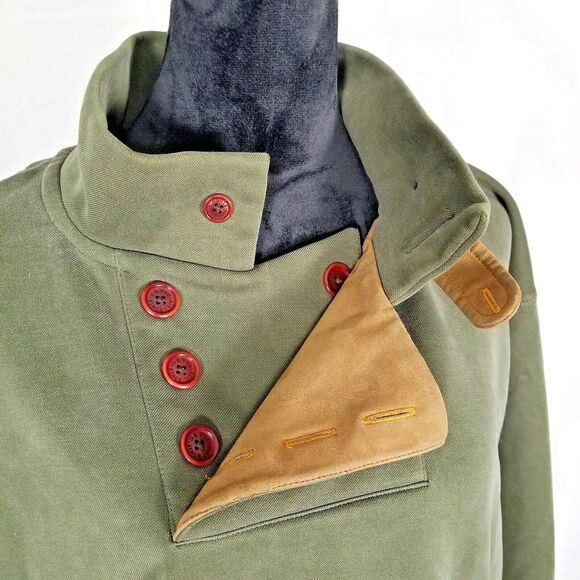 Orvis Men's Mock Neck Pullover Large Quarter Button Leather Accent Outdoor Green - Picture 4 of 11